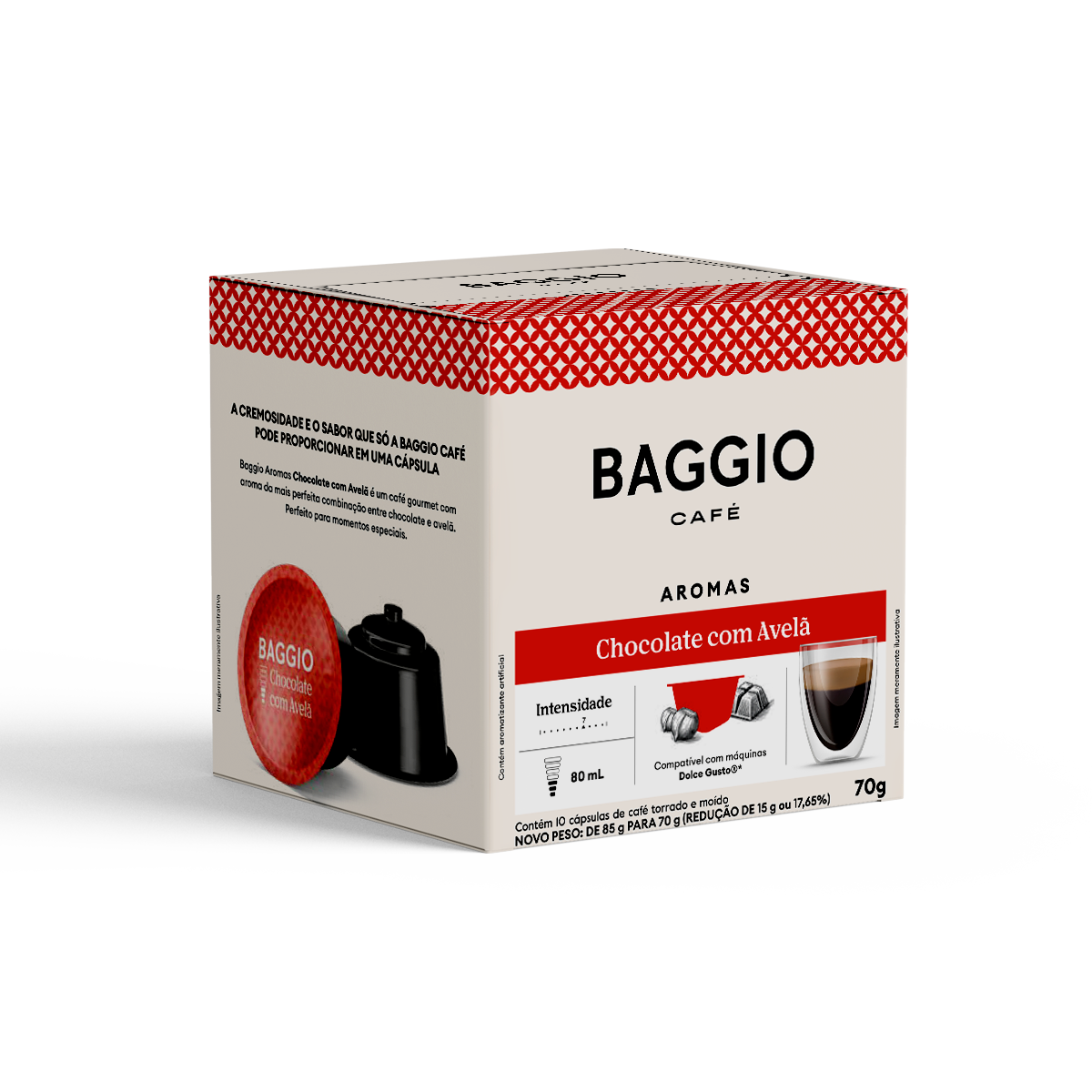 Baggio Aromas Chocolate com Avelã - 10 Cápsulas p/ Dolce Gusto® - Assinatura 15% OFF