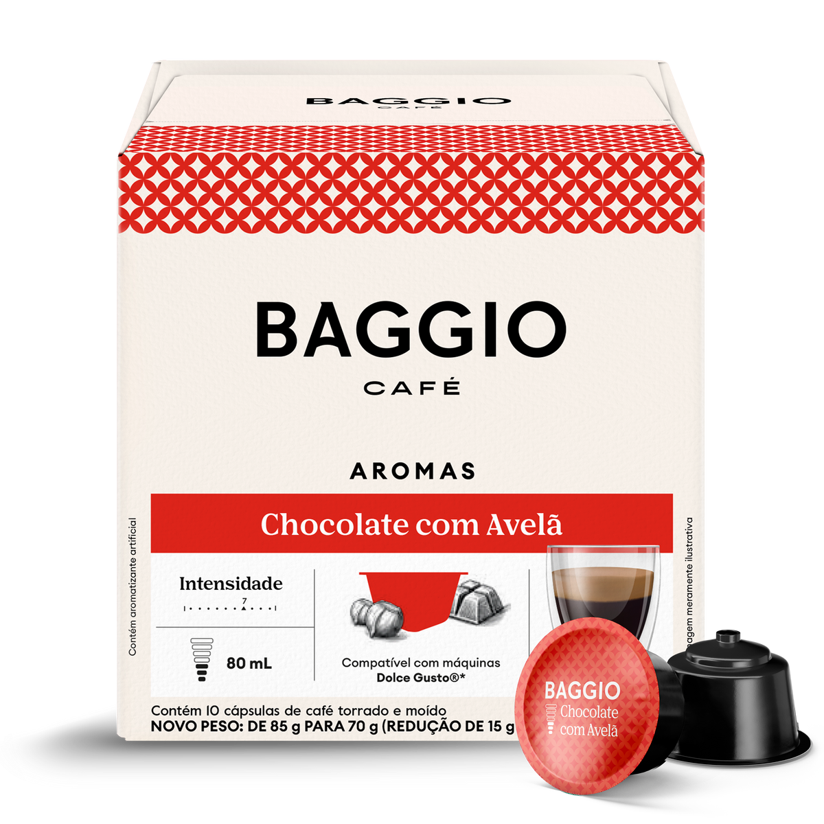 Baggio Aromas Chocolate com Avelã - 10 Cápsulas p/ Dolce Gusto® - Assinatura 15% OFF