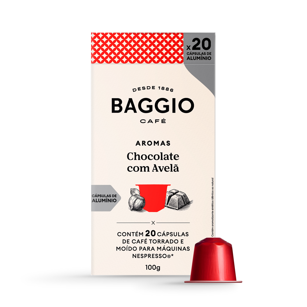 Baggio Aromas Chocolate com Avelã - 20 Cápsulas p/ Nespresso*